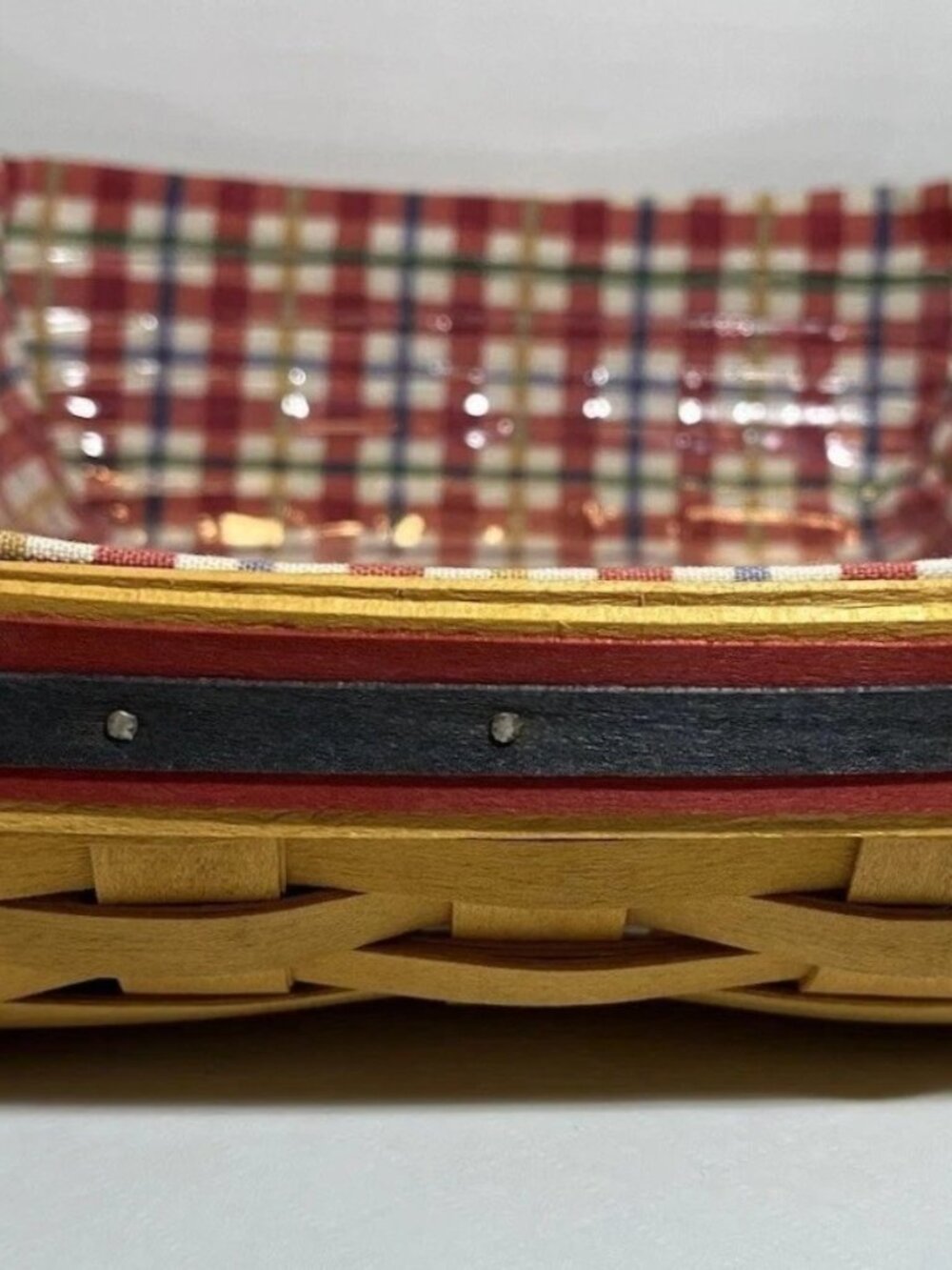 Longaberger 1998 Picnic Pal Basket W/ Cherry Plaid Fabric Liner & Protector